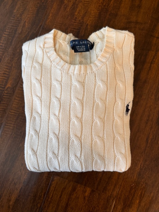 Ralph Lauren Sweaters - Ralph Lauren Cream Cable-Knit Crewneck Sweater with Navy Pony